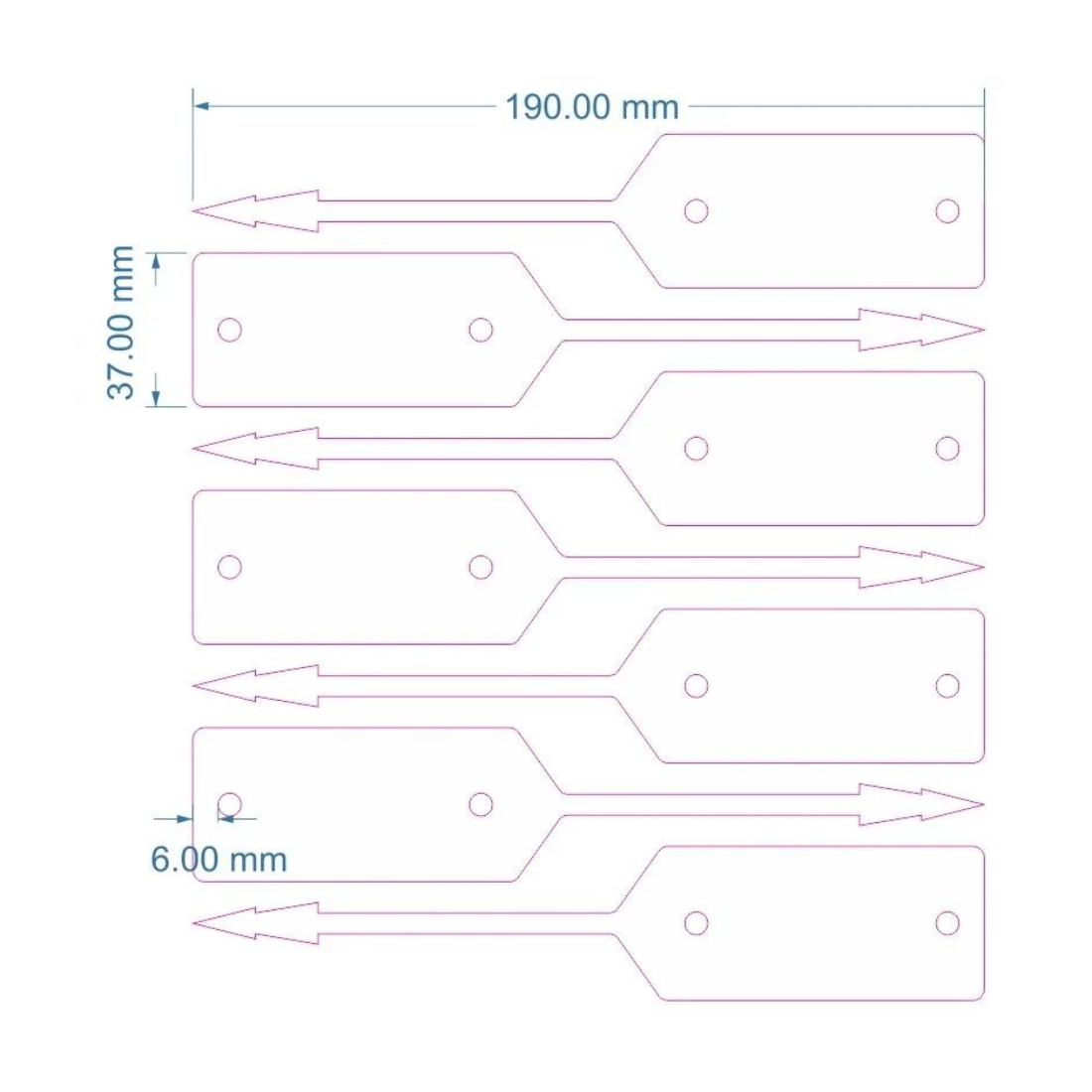 Sleufetiketten 190x37mm PES, Wit