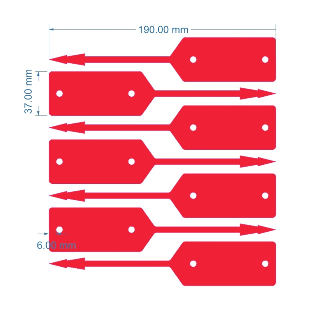 Sleufetiketten 190x37mm PES, Rood