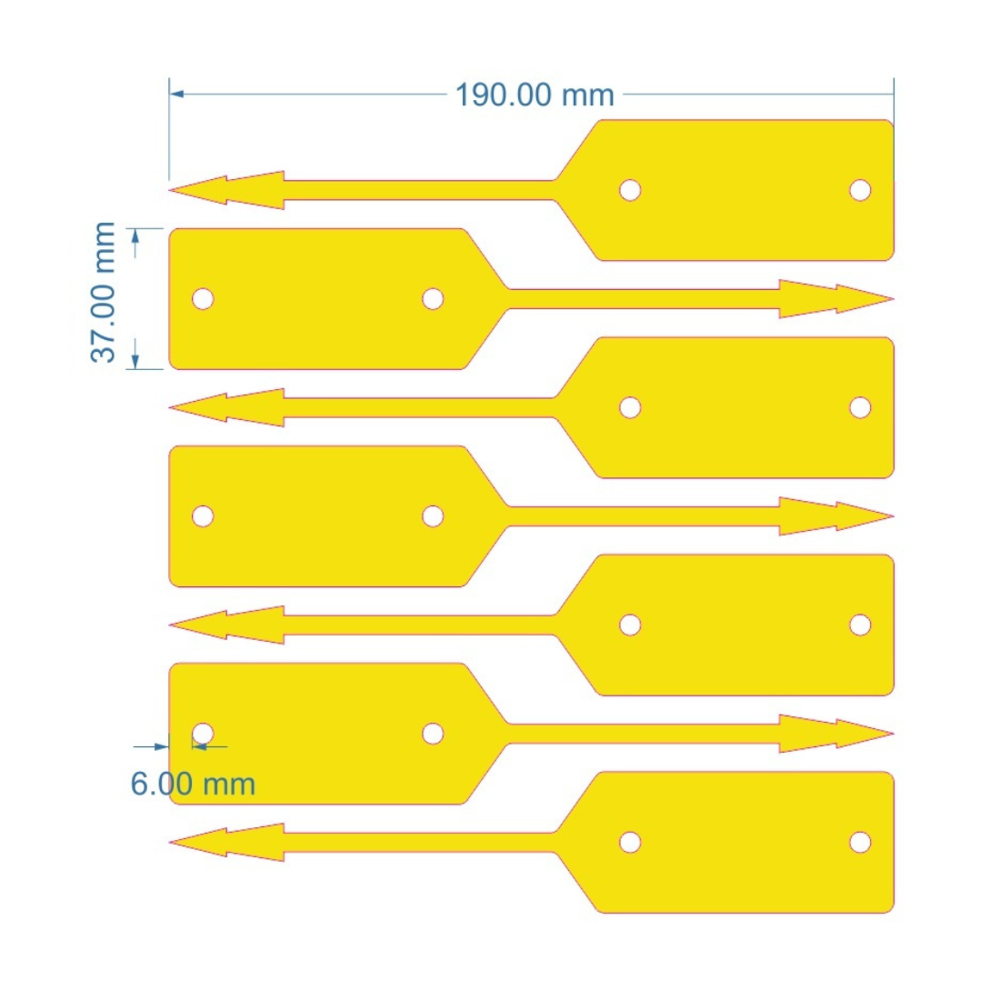 Sleufetiketten 190x37mm PES, Geel