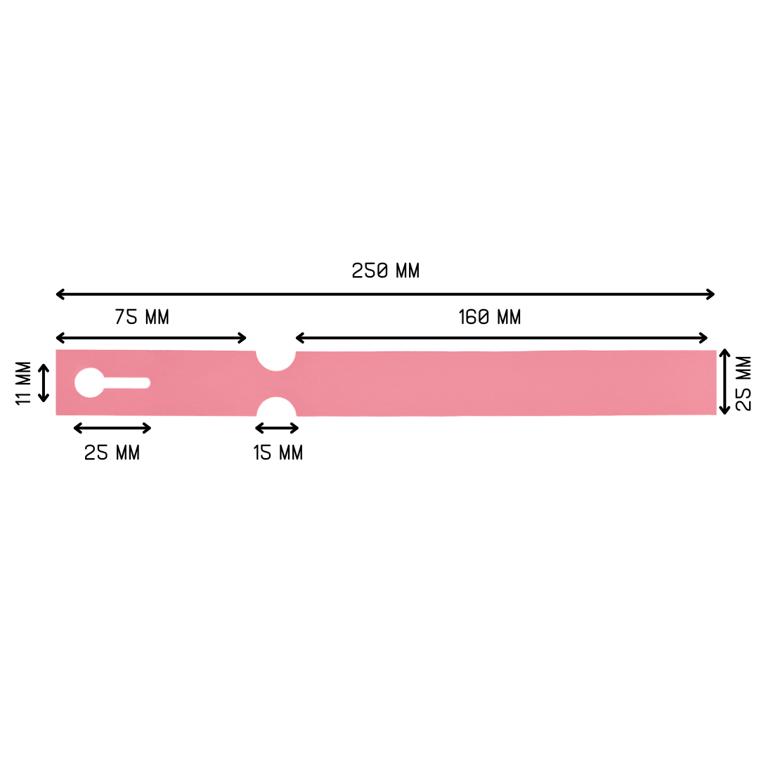 Sleufetiketten 250x25mm HDPE, Roze