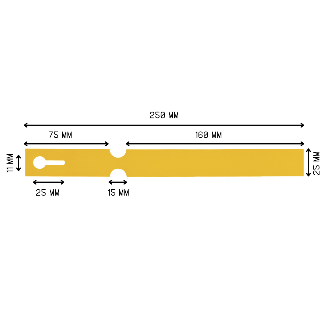 Sleufetiketten 250x25mm HDPE, Geel