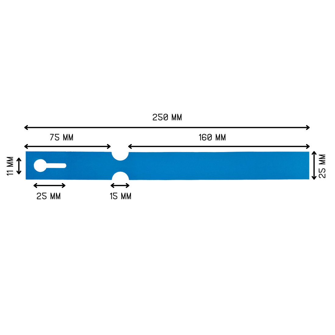 Sleufetiketten 250x25mm HDPE, Blauw