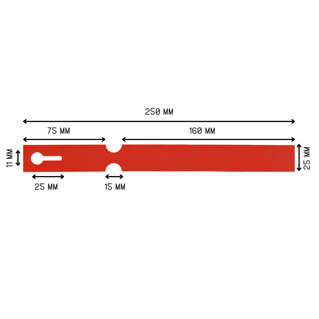 Sleufetiketten 250x25mm HDPE, Rood