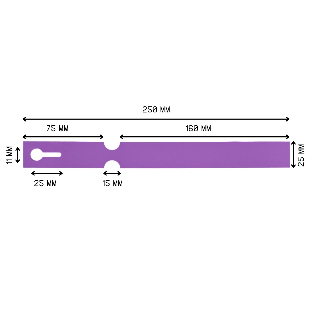 Sleufetiketten 250x25mm HDPE, Paars