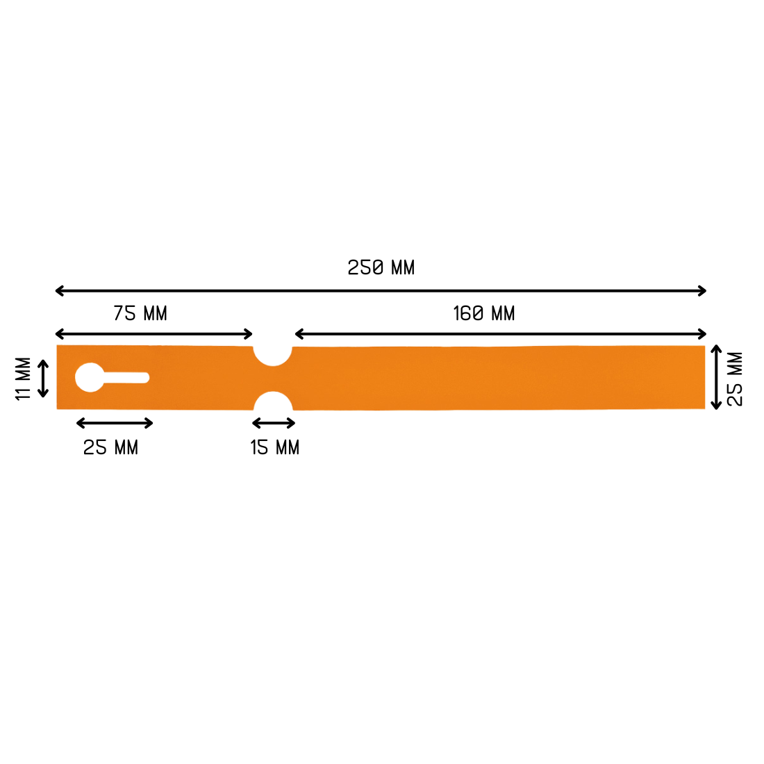 Sleufetiketten 250x25mm HDPE, Oranje