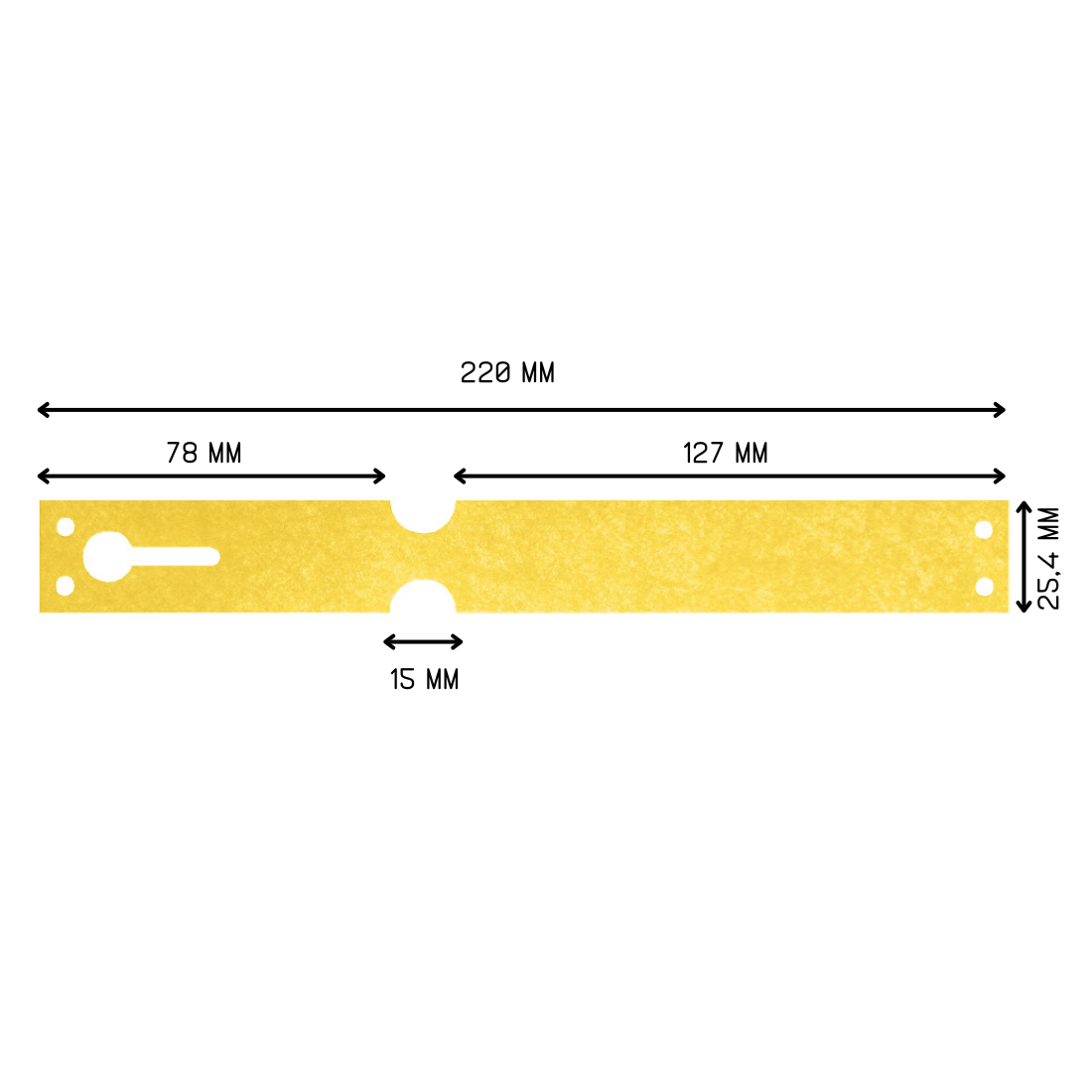 Sleufetiketten 220x25,4mm Tyvek, Geel