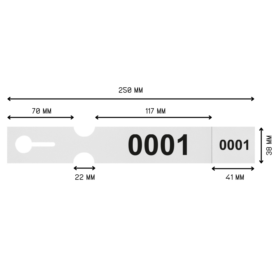 Sleufetiketten 250x38mm PET - Genummerd, Wit