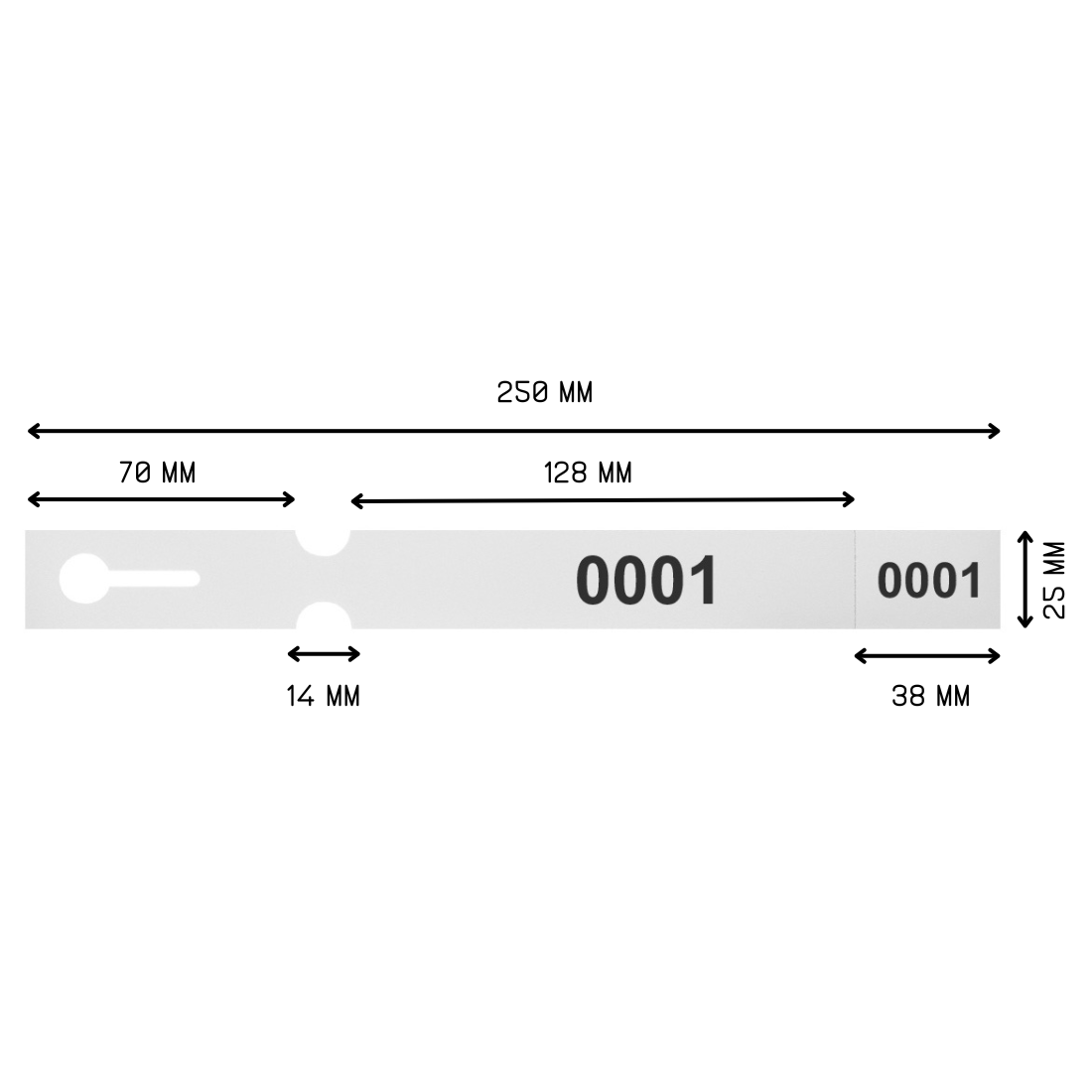 Sleufetiketten 250x25mm PET - Genummerd, Wit
