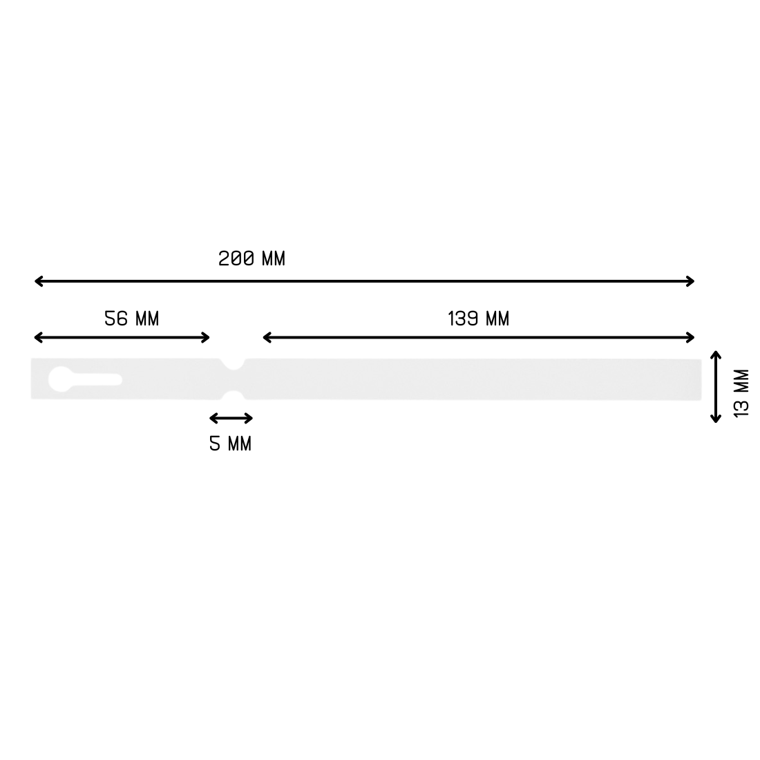 Sleufetiketten 200x13mm PVC, Wit