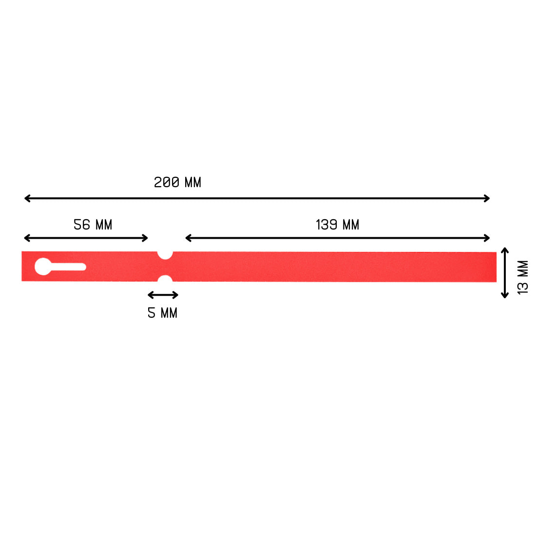 Sleufetiketten 200x13mm PVC, Rood