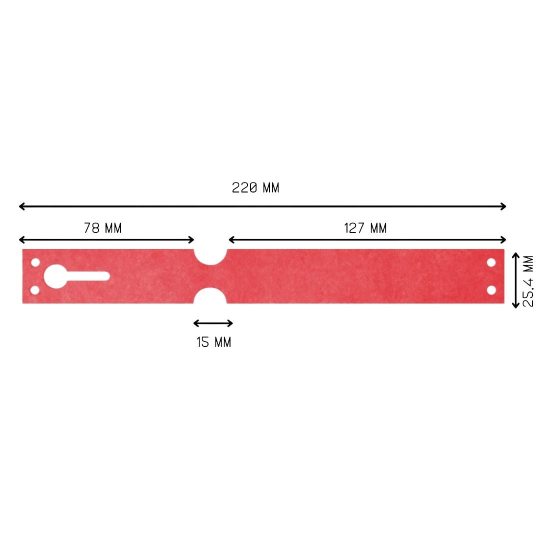 Sleufetiketten 220x25,4mm Tyvek, Rood